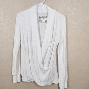 Mauve White Deep V Faux Wrap Sweater Small (7122)